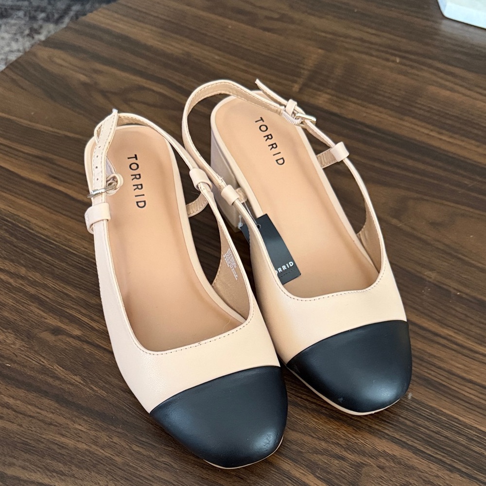 torrid Nude and Black Cap-Toe Slingback Flats